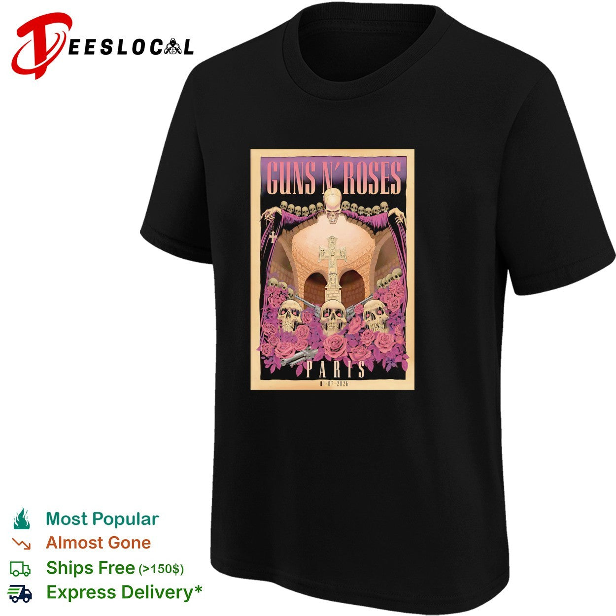 Skull cross Guns N’ Roses Accor Aren Paris FR Jul 1 2026 poster shirt