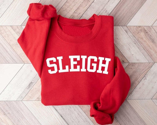 Sleigh Christmas Sweatshirt, Christmas Family Shirt, Christmas Crew, Holiday Sweater for Family Cotton Womenswear Polyester Grey