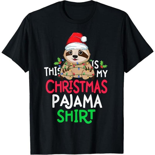 Sloth Tree Lights Funny This Is My Christmas Pyjama Shirt T-Shirt Made in USA