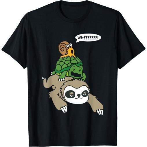 Sloth Turtle Snail Piggyback Animal Running Wild T-Shirt Made in USA