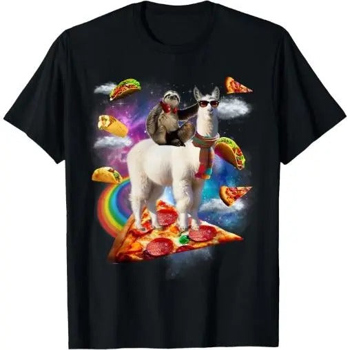 Sloth riding Llama shirt - Galaxy Pizza Taco Burrito Gift T-Shirt Made in USA