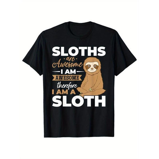 Sloths Graphic Tee - Men'S Casual Short Sleeve Crew Neck Cotton T-shirt for Outdoor Activities, Comfortable and Breathable, Perfect for Daily Wear Made in USA