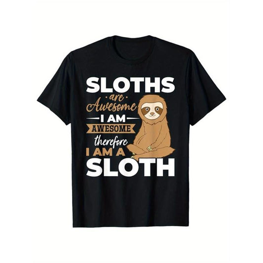 Sloths Print Men's Cotton T-shirt, Graphic Tee Men's Outdoor Clothes, Casual Short Sleeve Crew Neck T-shirt made in usastyle{n002}23