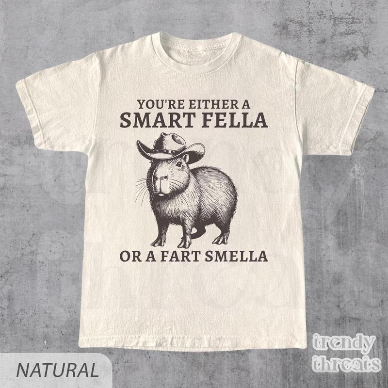 Smart Fella Or Fart Smella Retro Capybara 90s Shirt, Funny Capybara Vintage Tshirt, Vintage 90s Shirt, Washed Shirt, Graphic Tee, Funny Gift