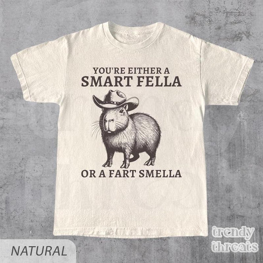 Smart Fella Or Fart Smella Retro Capybara 90s Shirt, Funny Capybara Vintage Tshirt, Vintage 90s Shirt, Washed Shirt, Graphic Tee, Funny Gift