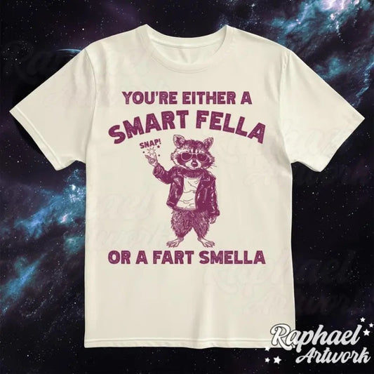 Smart Fella or Fart Smella Shirt, Funny Silly Racoon Tshirt, Oversized Unhinged 90s Graphic Tee, Retro Weirdcore Meme...