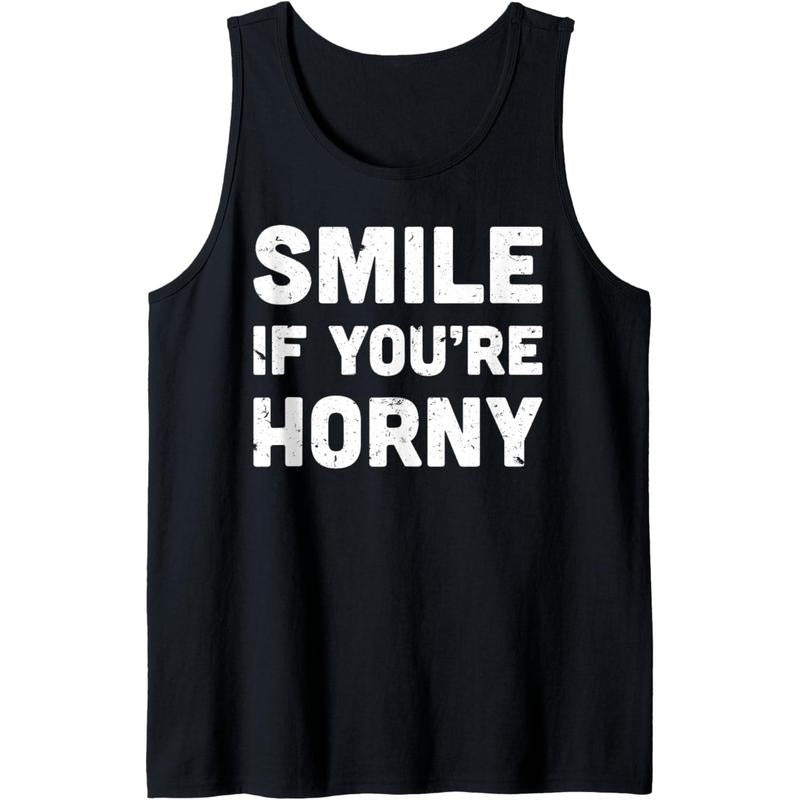 Smile If You're Horny Funny Adult Gag Gift Tank Top Made in USA