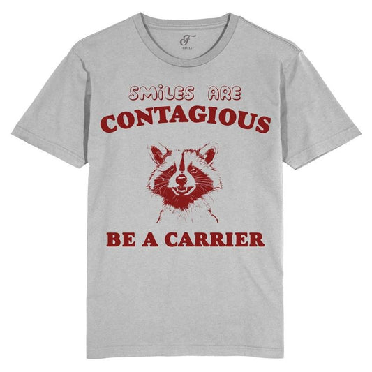 Smiles are contagious, be a carrier, tshirt,  T Shirt, Funny, Raccoon, Meme, Cartoon Tee Shirt, Retro Tee, Fun Gift, for him  her unisex