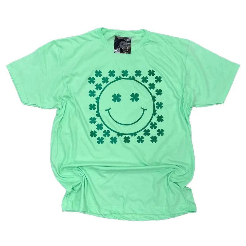 Smiley Clover St. Patty's Day Mint Green Graphic tshirt womenswear cute shirts Hoodie, Sweatshirt | WearSparks.com