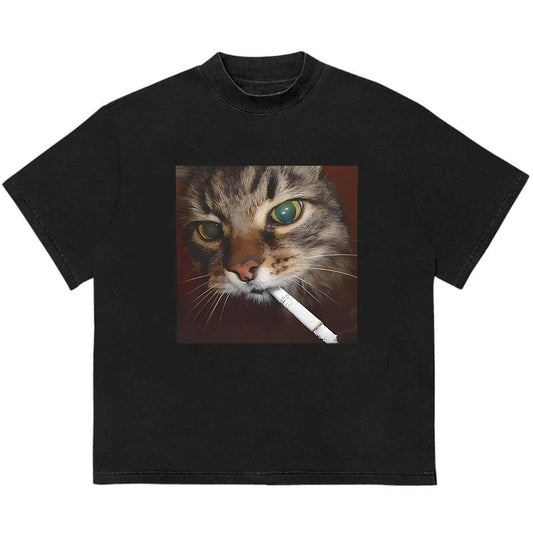 Smoking Cat T-Shirt Comfy Cotton HipHop Style Cotton Comfort Cotton Comfort