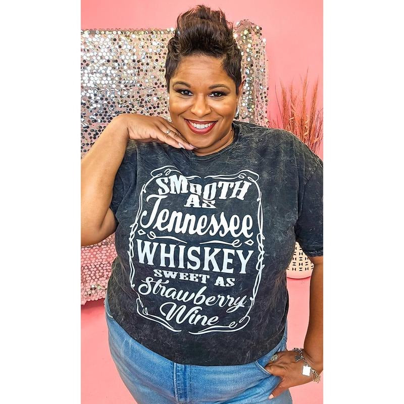 Smooth as Tennessee Whiskey Mineral Washed Black Graphic Shirt