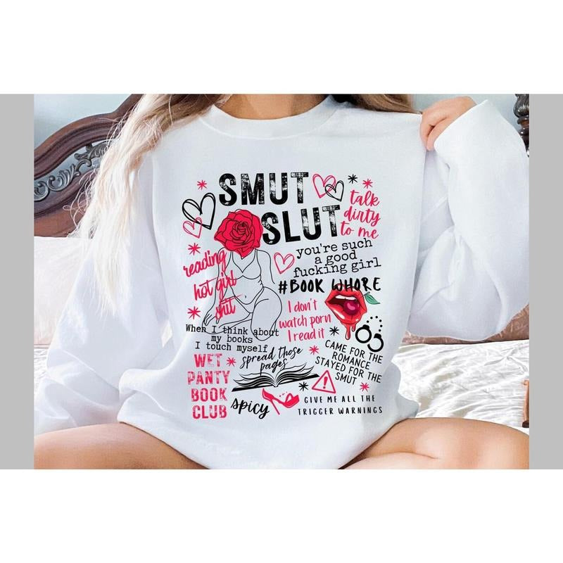Smut Slut Collage Shirt B&W Graphic, Spicy Reads, Reading Hot Girl Shit, Came For The Romance Stayed For The Smut, Book...