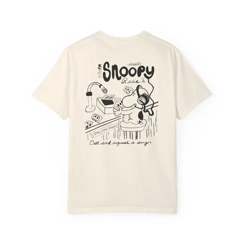 Snoopy shirt college radio dj snoopy fan made printed on cotton tshirt gift idea for snoopy lovers peanuts snoopy t-shirt vintage graphic tee