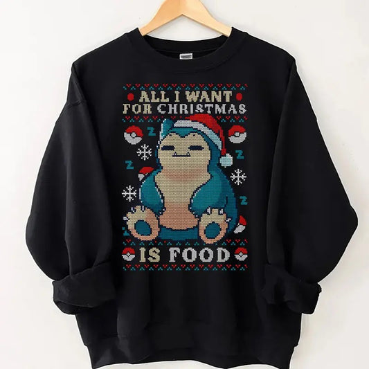 Snorlax Pokemon Sweatshirt, Snorlax All I Want For Christmas Is Food Sweatshirt, Snorlax Christmas Sweatshirt, Snorlax Santa, Snorlax Sweatshirt - Pokemon Lover Gift - Snorlax Sweater - Christmas Pokemon Sweatshirt - Sleeping Pokemon Shirt, Pokemon Hoodie