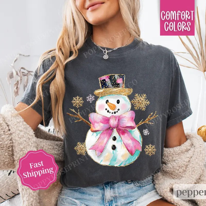 Snowman Shirt Comfort Colors, Winter Holiday Tshirt, Women's Christmas Tee