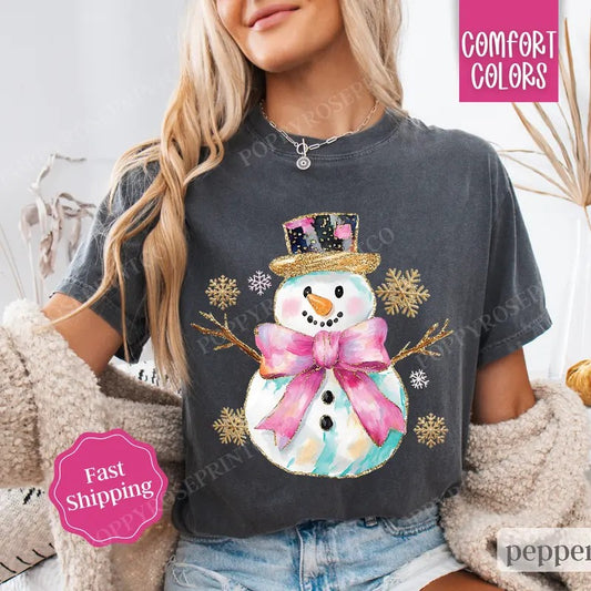 Snowman Shirt Comfort Colors, Winter Holiday Tshirt, Women's Christmas Tee