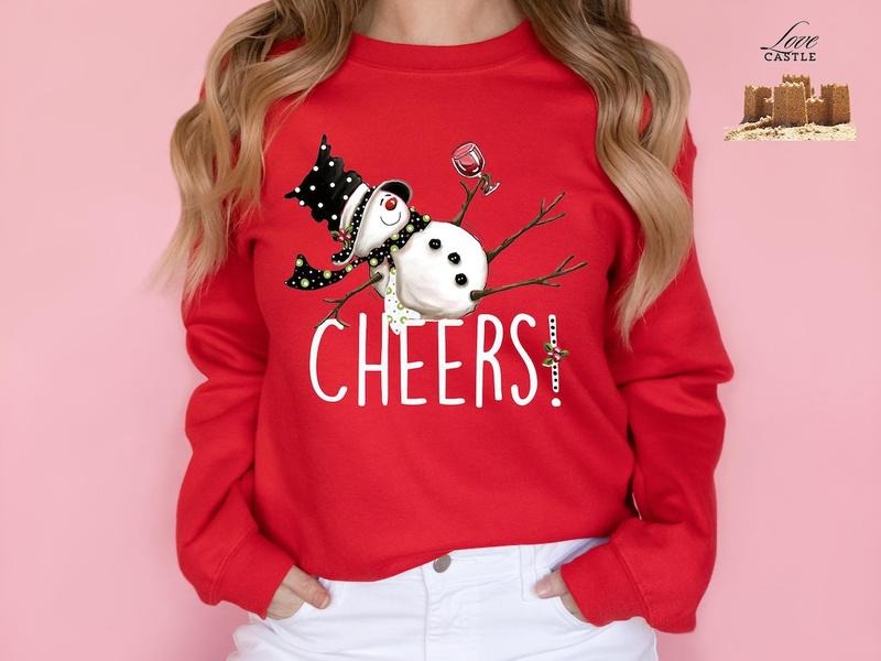 Snowman Wine Christmas Sweatshirt, Funny Christmas Shirts, Wine Holiday Hoodie, Snowman Drinking Wine Santa T-Shirt