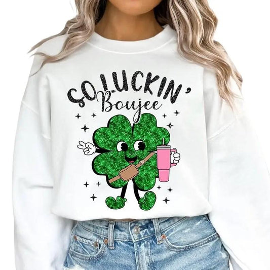 So Luckin Boujee St Patricks Day Sweatshirt, Shamrock Shirt, Tumbler Inspired Shirt, St Pattys Day Sweatshirt, Gift For Family Friends, Gifts Ideas For Patrick's Day Sweater, Long Sleeve Tee Crewneck Fit Unisex