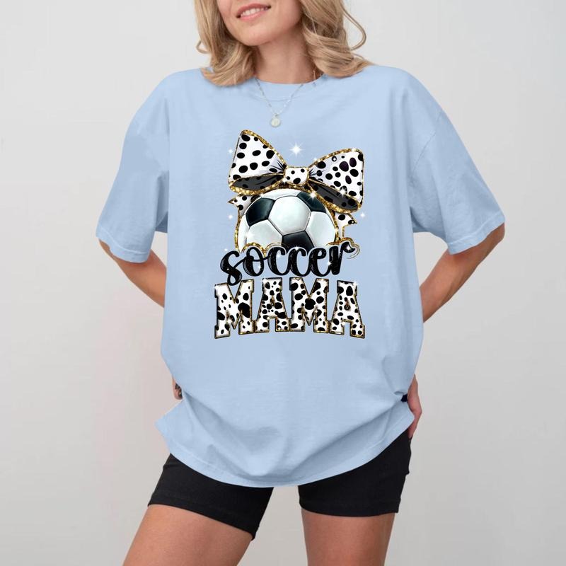 Soccer MOM Bow Crewneck, Unisex Cotton Sports Mom T-shirt