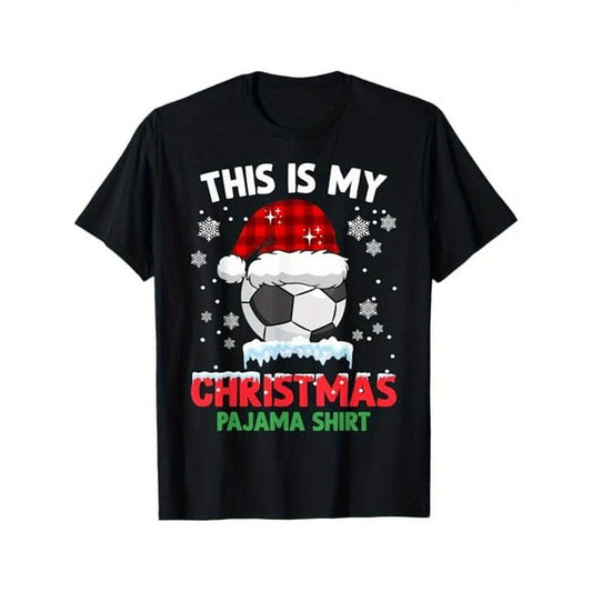 Soccer Xmas Pajama Soccer Christmas Pajama T-Shirt, 100% Cotton, Gifts for Men Dad Husband Grandpa, S-XXXL, Black made in usa