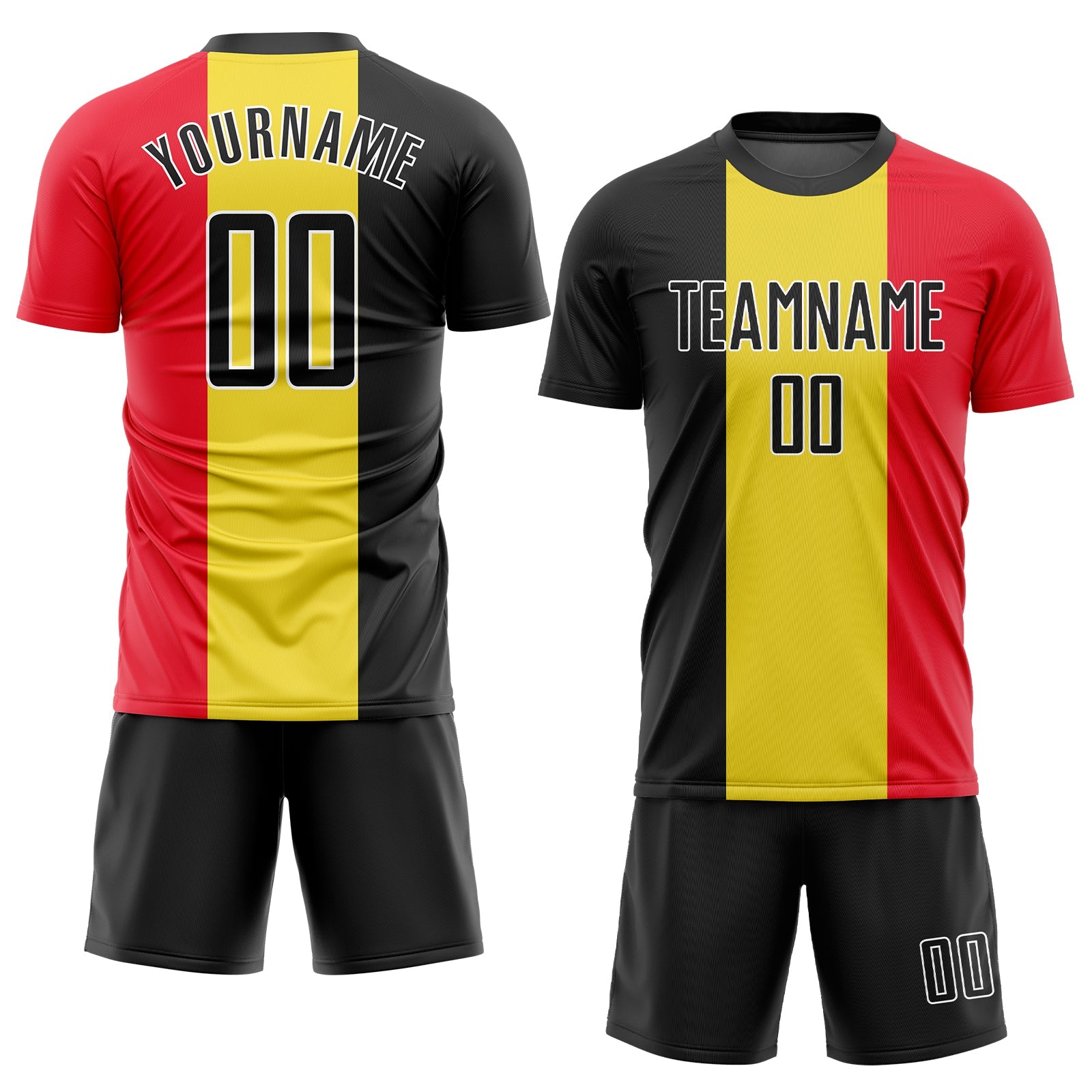 Custom Gold Black Red-White Sublimation Belgian Flag Soccer Uniform Jersey T-Shirts, Hoodie, Sweatshirt (Image 2)