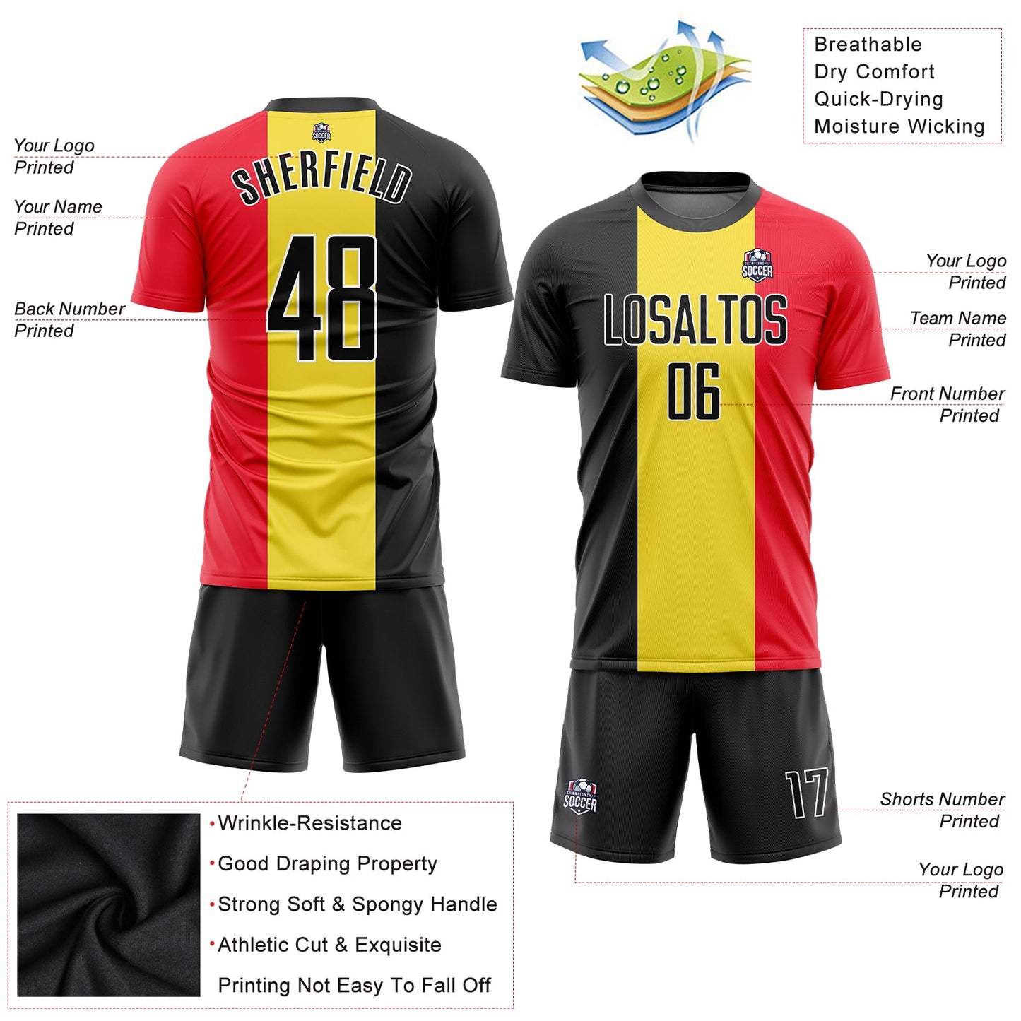 Custom Gold Black Red-White Sublimation Belgian Flag Soccer Uniform Jersey T-Shirts, Hoodie, Sweatshirt (Image 3)