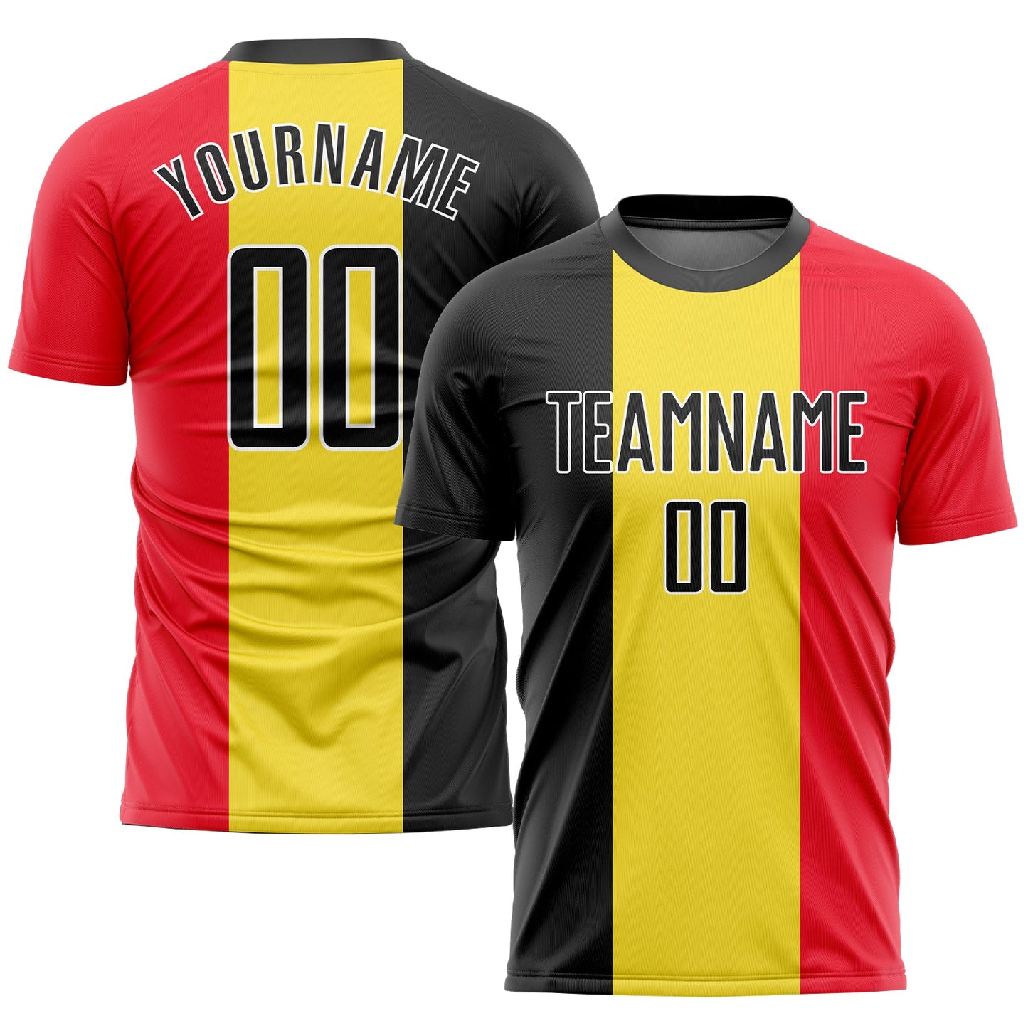 Custom Gold Black Red-White Sublimation Belgian Flag Soccer Uniform Jersey T-Shirts, Hoodie, Sweatshirt (Image 1)