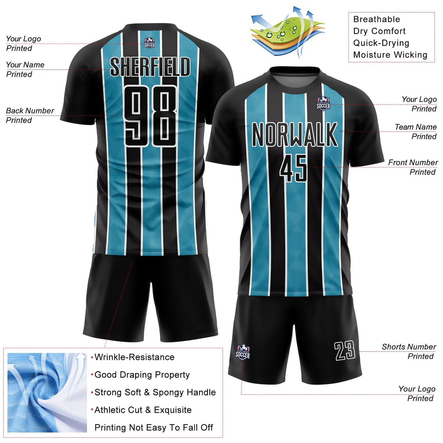 Custom Black Panther Blue-White Stripes Sublimation Soccer Uniform Jersey T-Shirts, Hoodie, Sweatshirt (Image 4)
