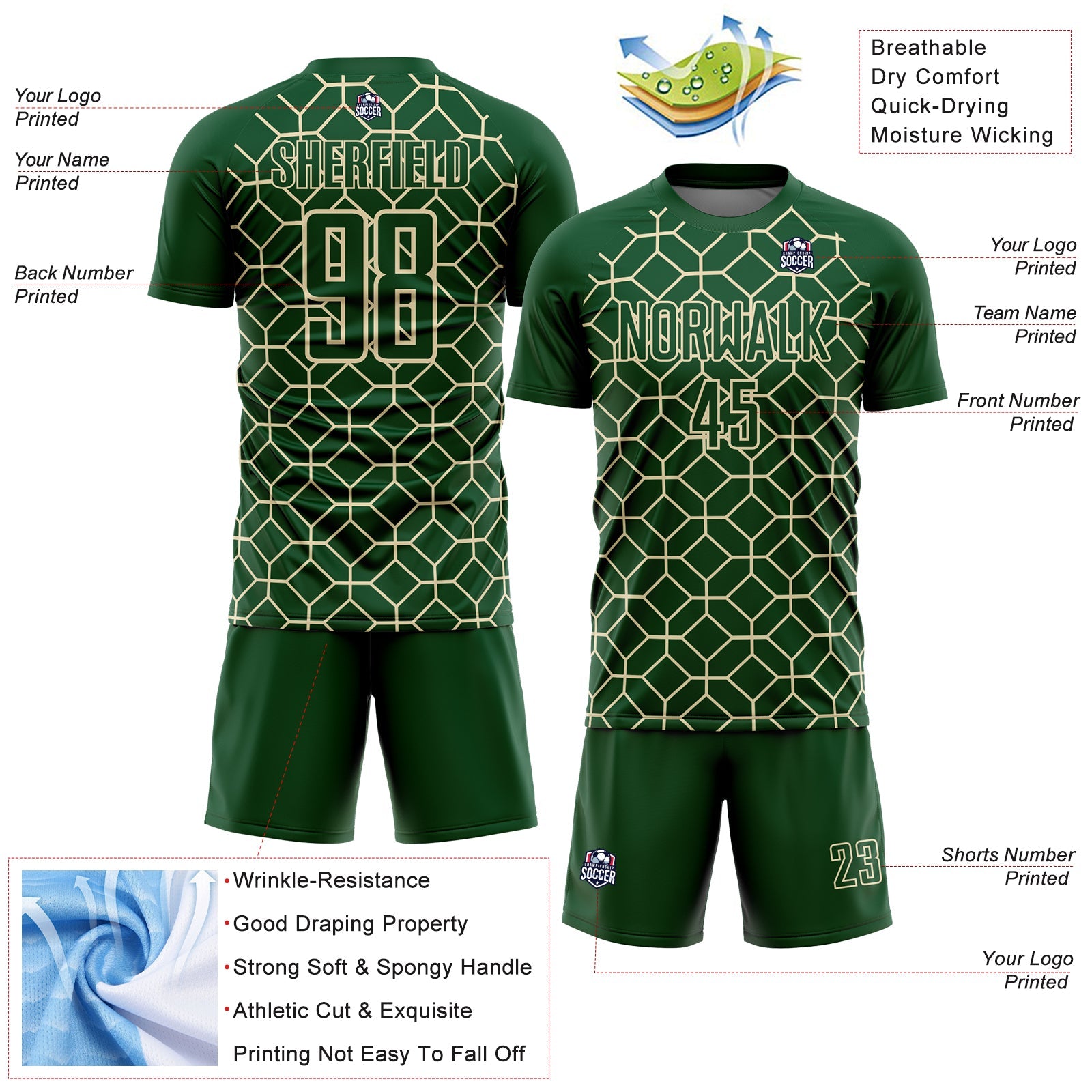 Custom Green City Cream Geometric Shapes Sublimation Soccer Uniform Jersey T-Shirts, Hoodie, Sweatshirt (Image 4)