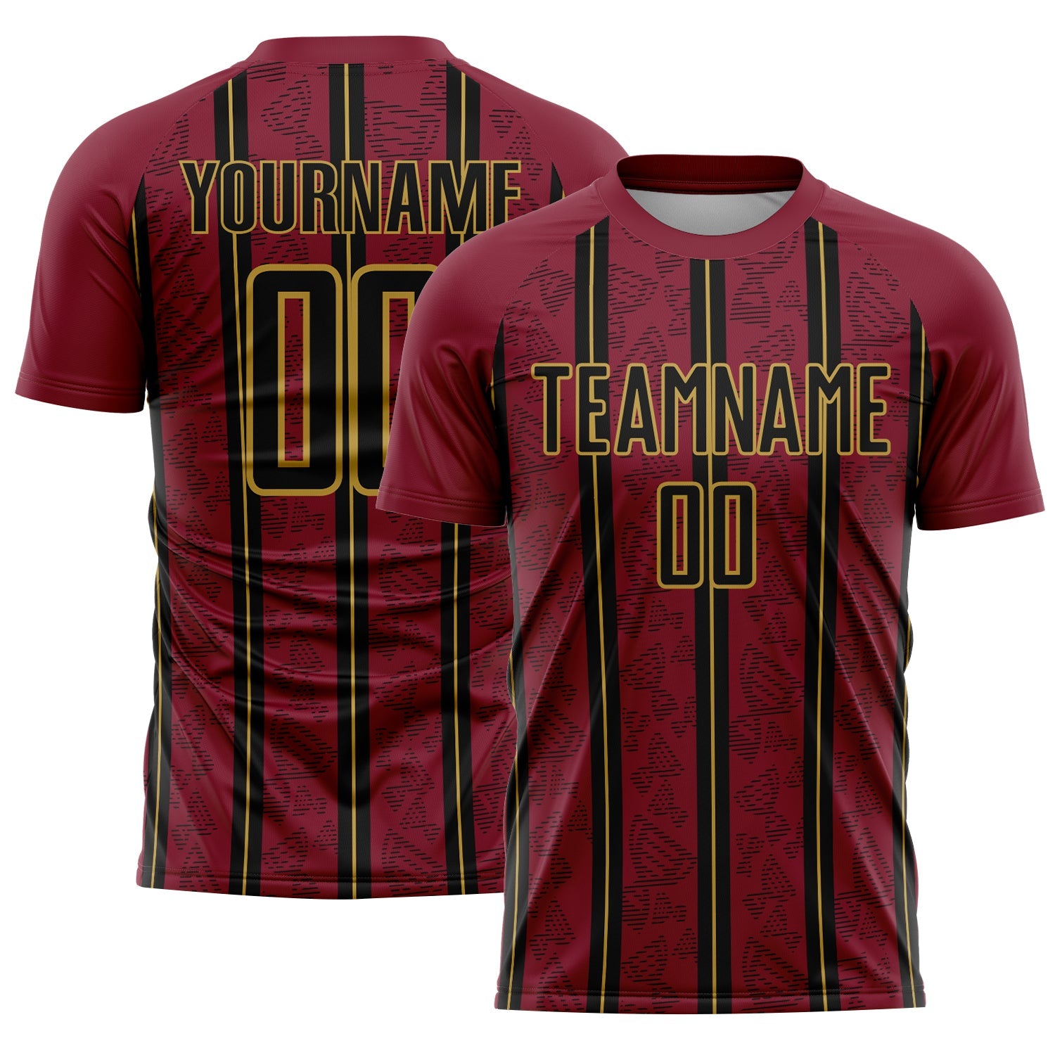 Custom Crimson Black-Old Gold Stripe Line Sublimation Soccer Uniform Jersey T-Shirts, Hoodie, Sweatshirt (Image 1)