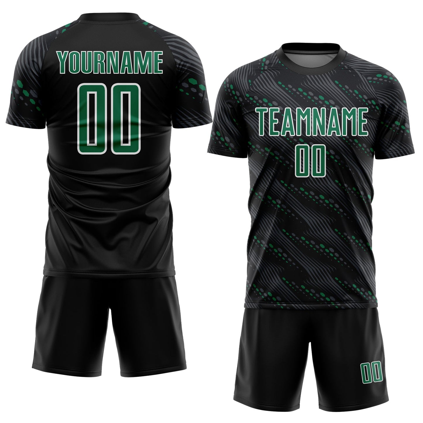 Custom Black Kelly Green-White Slant Lines Sports Sublimation Soccer Uniform Jersey T-Shirts, Hoodie, Sweatshirt (Image 2)