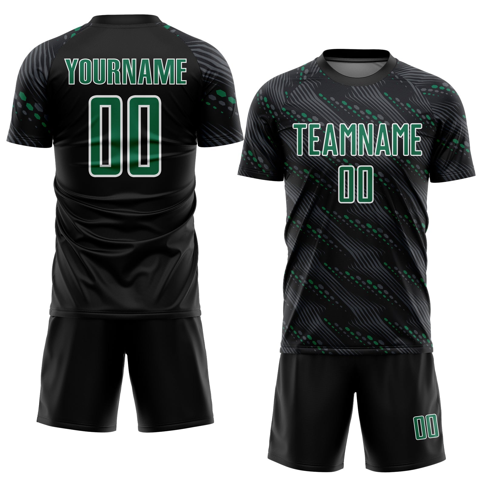 Custom Black Kelly Green-White Slant Lines Sports Sublimation Soccer Uniform Jersey T-Shirts, Hoodie, Sweatshirt (Image 2)