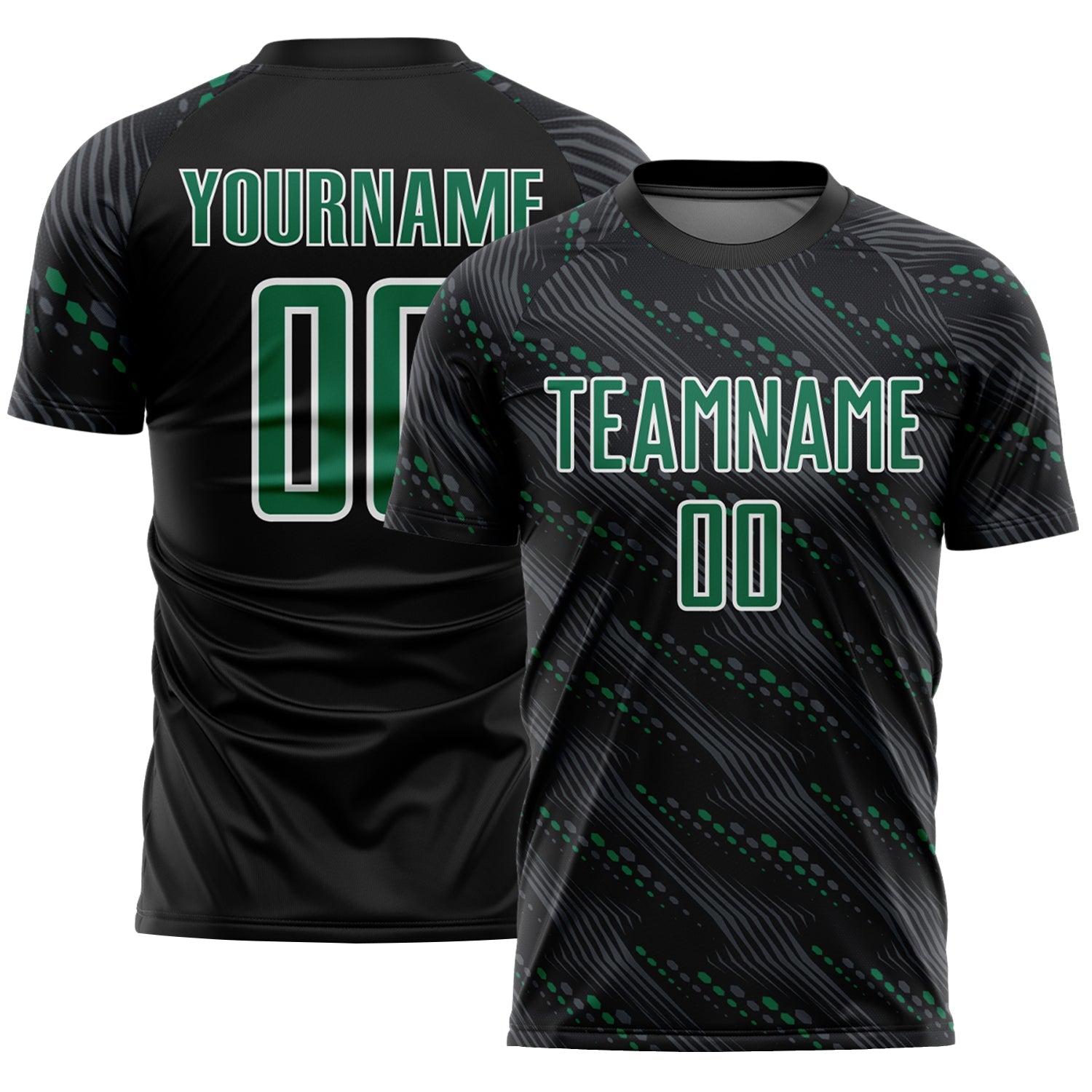 Custom Black Kelly Green-White Slant Lines Sports Sublimation Soccer Uniform Jersey T-Shirts, Hoodie, Sweatshirt (Image 1)