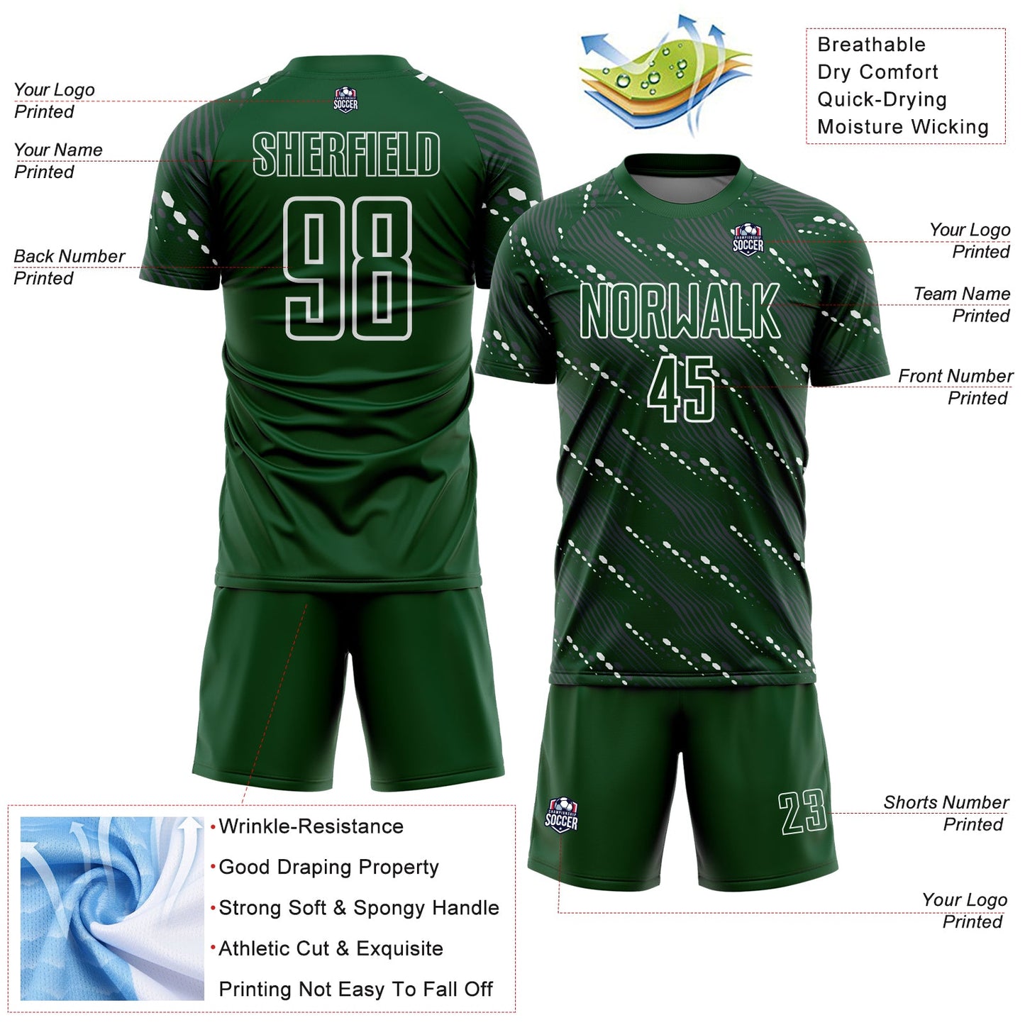 Custom Green White Slant Lines Sports Sublimation Soccer Uniform Jersey T-Shirts, Hoodie, Sweatshirt (Image 4)