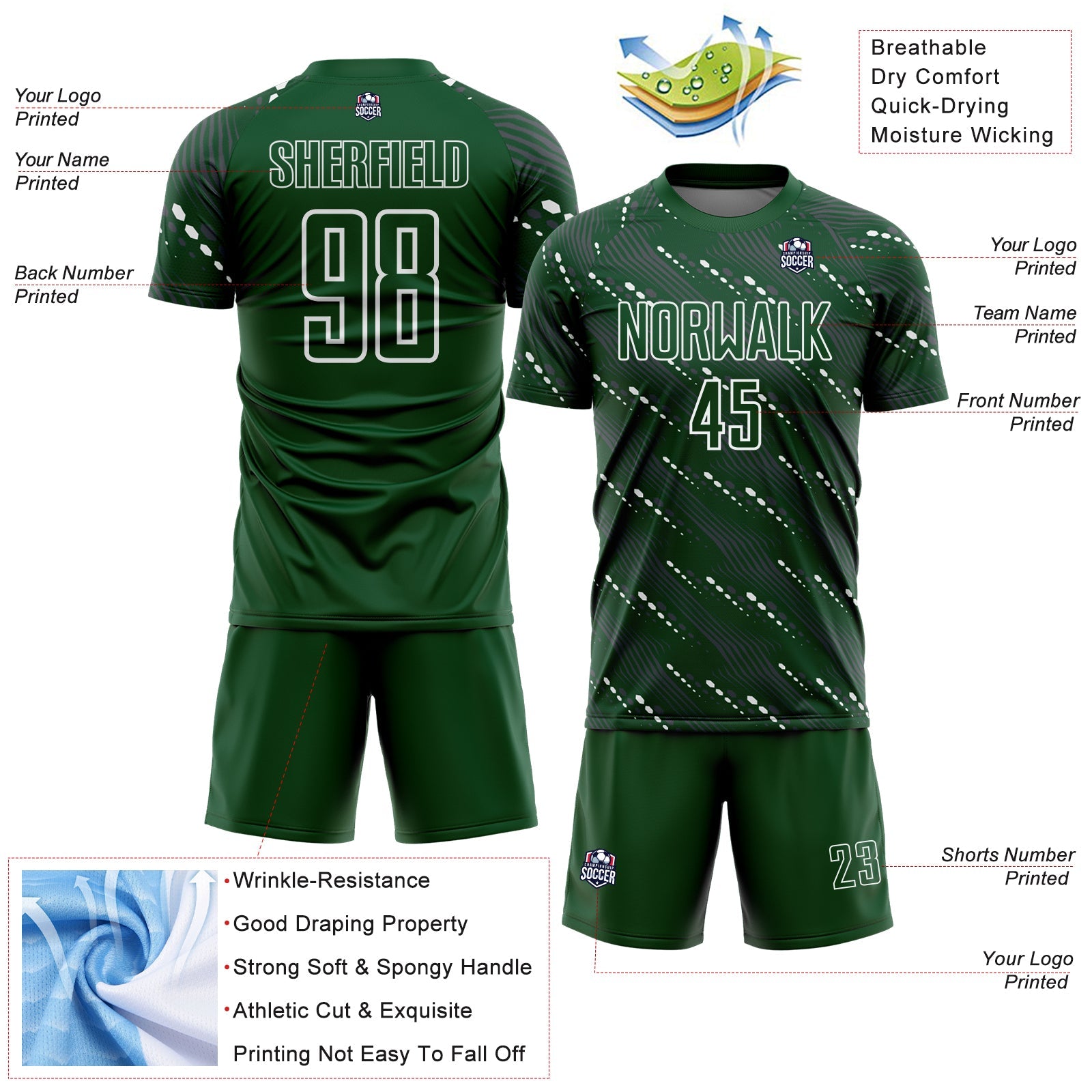 Custom Green White Slant Lines Sports Sublimation Soccer Uniform Jersey T-Shirts, Hoodie, Sweatshirt (Image 4)