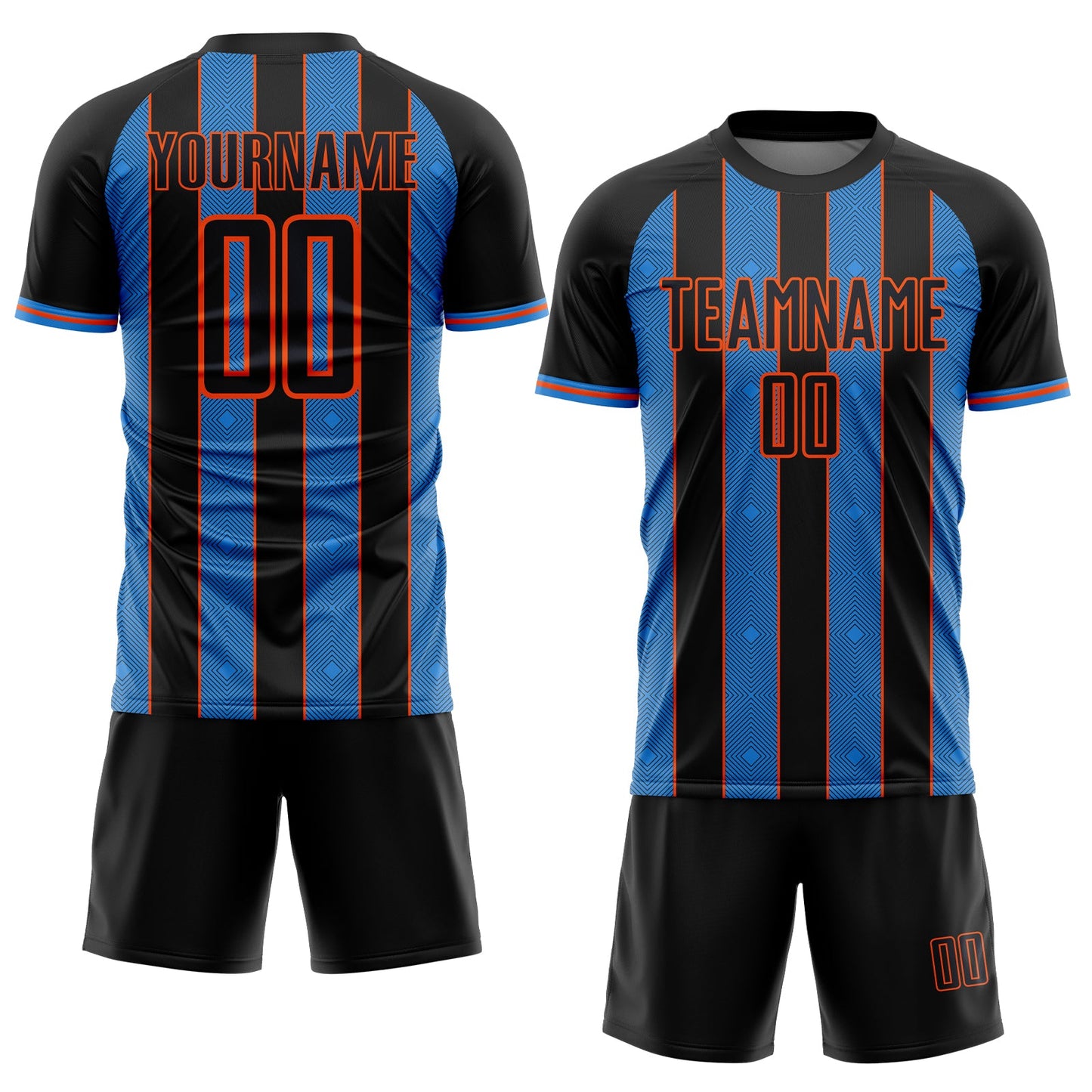 Custom Black Powder Blue-Orange Pinstripe Line Sports Sublimation Soccer Uniform Jersey T-Shirts, Hoodie,... (Image 2)