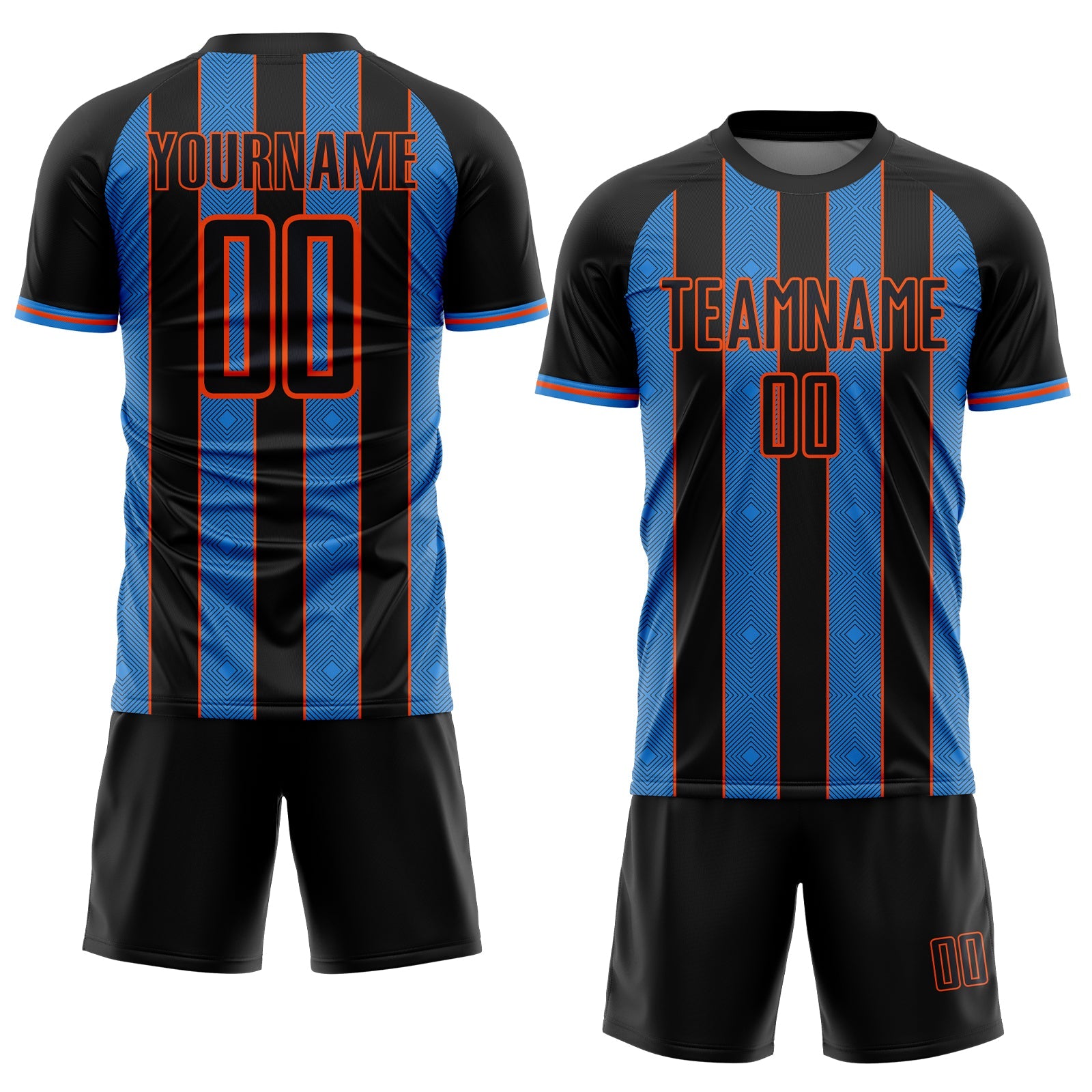 Custom Black Powder Blue-Orange Pinstripe Line Sports Sublimation Soccer Uniform Jersey T-Shirts, Hoodie,... (Image 2)