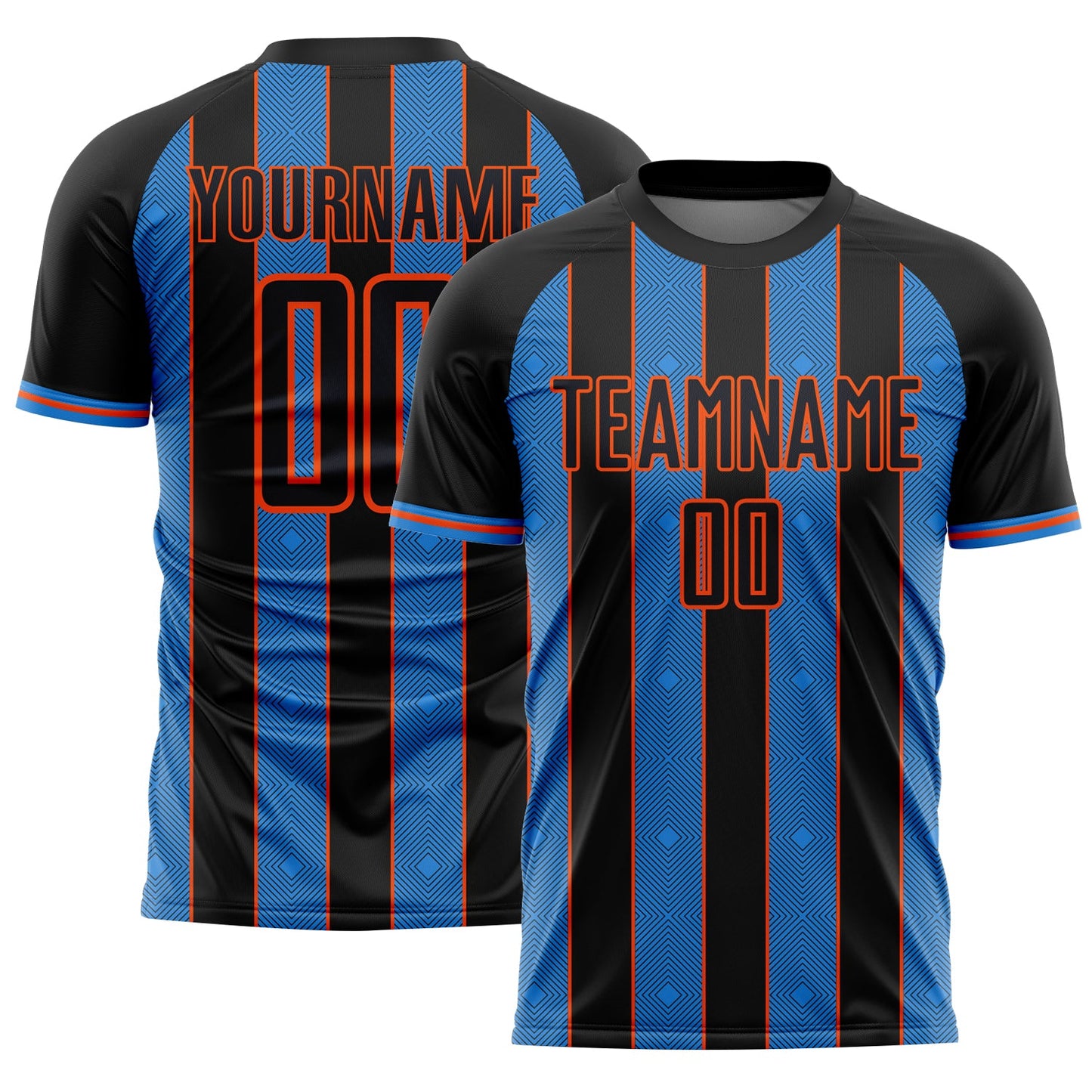 Custom Black Powder Blue-Orange Pinstripe Line Sports Sublimation Soccer Uniform Jersey T-Shirts, Hoodie,... (Image 1)