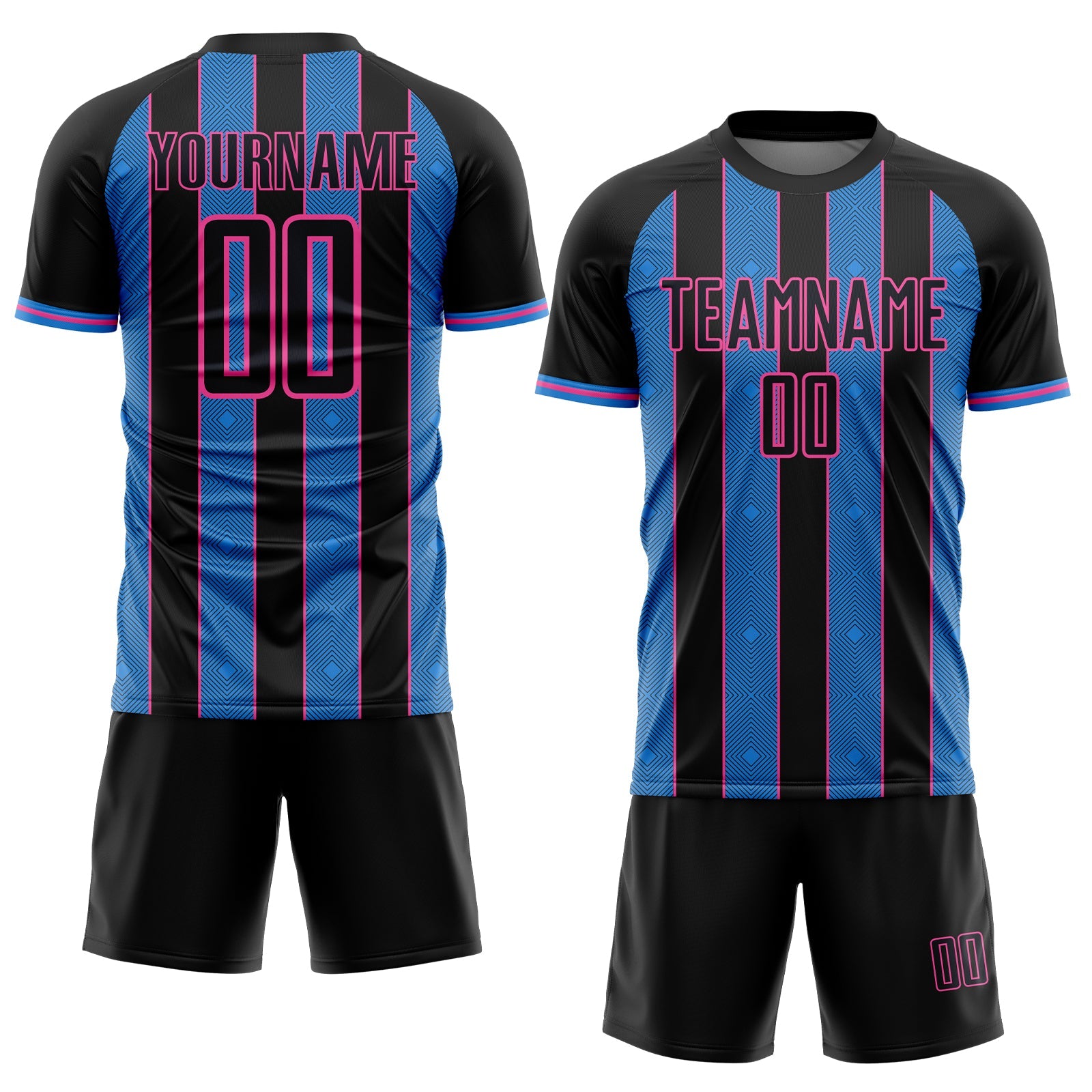 Custom Black Powder Blue-Pink Pinstripe Line Sports Sublimation Soccer Uniform Jersey T-Shirts, Hoodie, Sweatshirt (Image 2)