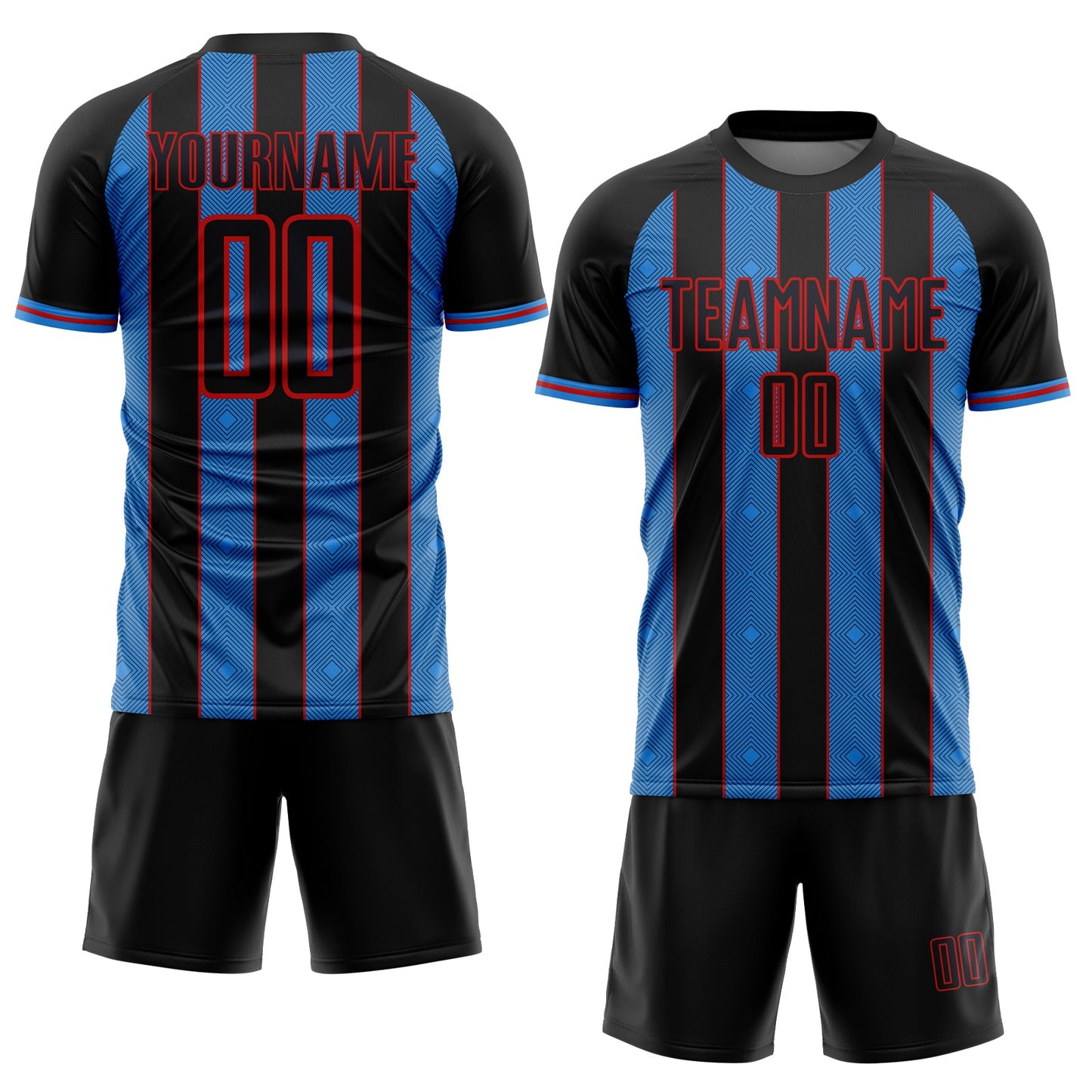 Custom Black Powder Blue-Red Pinstripe Line Sports Sublimation Soccer Uniform Jersey T-Shirts, Hoodie, Sweatshirt (Image 2)