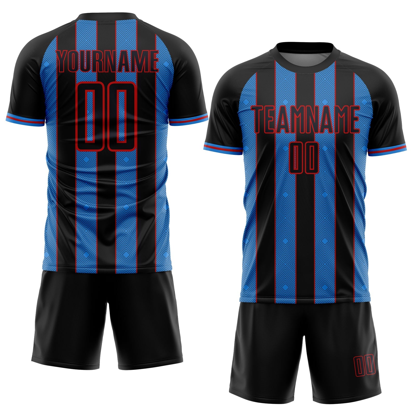 Custom Black Powder Blue-Red Pinstripe Line Sports Sublimation Soccer Uniform Jersey T-Shirts, Hoodie, Sweatshirt (Image 2)