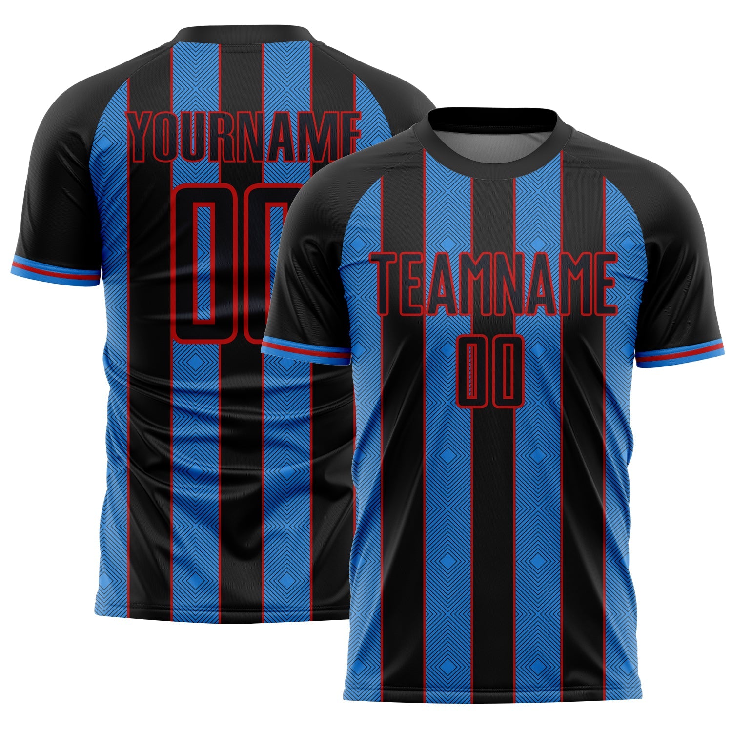 Custom Black Powder Blue-Red Pinstripe Line Sports Sublimation Soccer Uniform Jersey T-Shirts, Hoodie, Sweatshirt (Image 1)