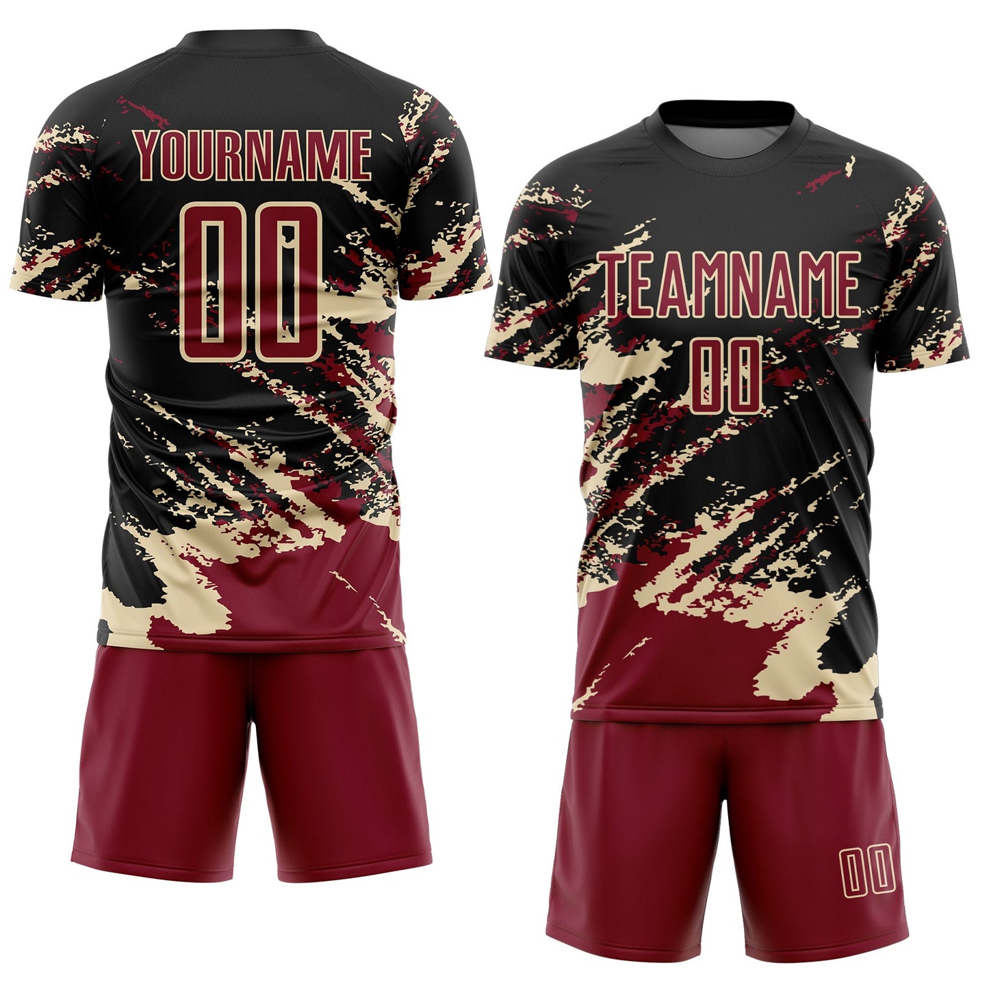 Custom Black Crimson-Cream Abstract Fragment Art Splash Sports Sublimation Soccer Uniform Jersey T-Shirts,... (Image 2)