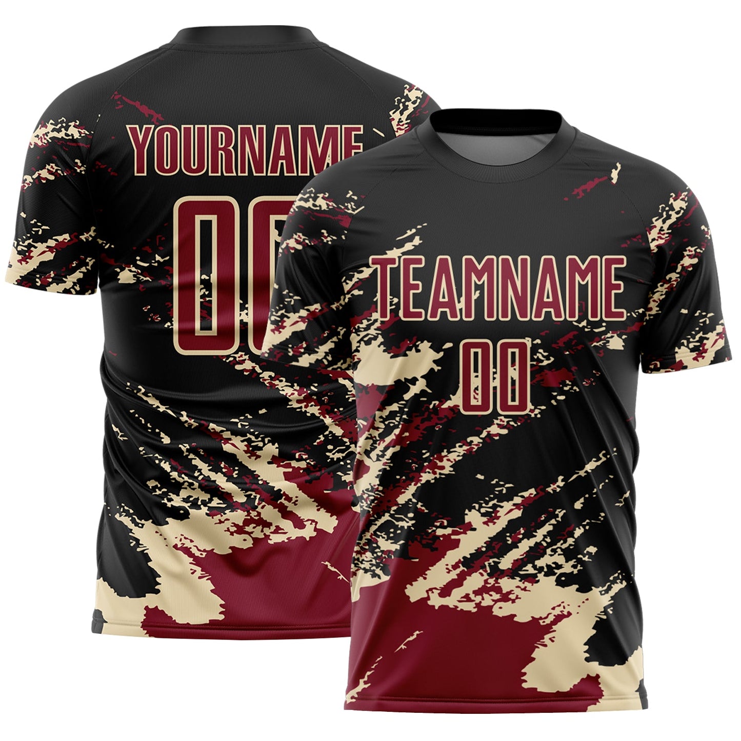 Custom Black Crimson-Cream Abstract Fragment Art Splash Sports Sublimation Soccer Uniform Jersey T-Shirts,... (Image 1)