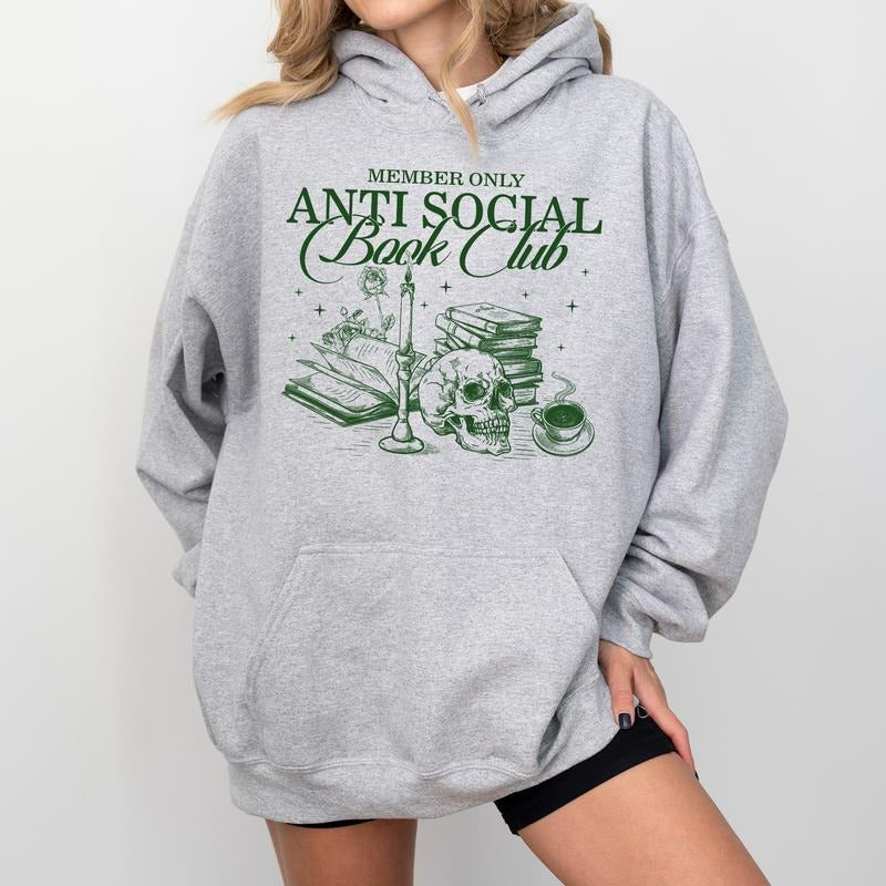 Social Anxiety Book Club Hoodie, Introvert Bookish Graphic Hoodies, Bookworm Unisex Hoodie, Funny BookTok Clothing, Funny Gift For Book Lovers