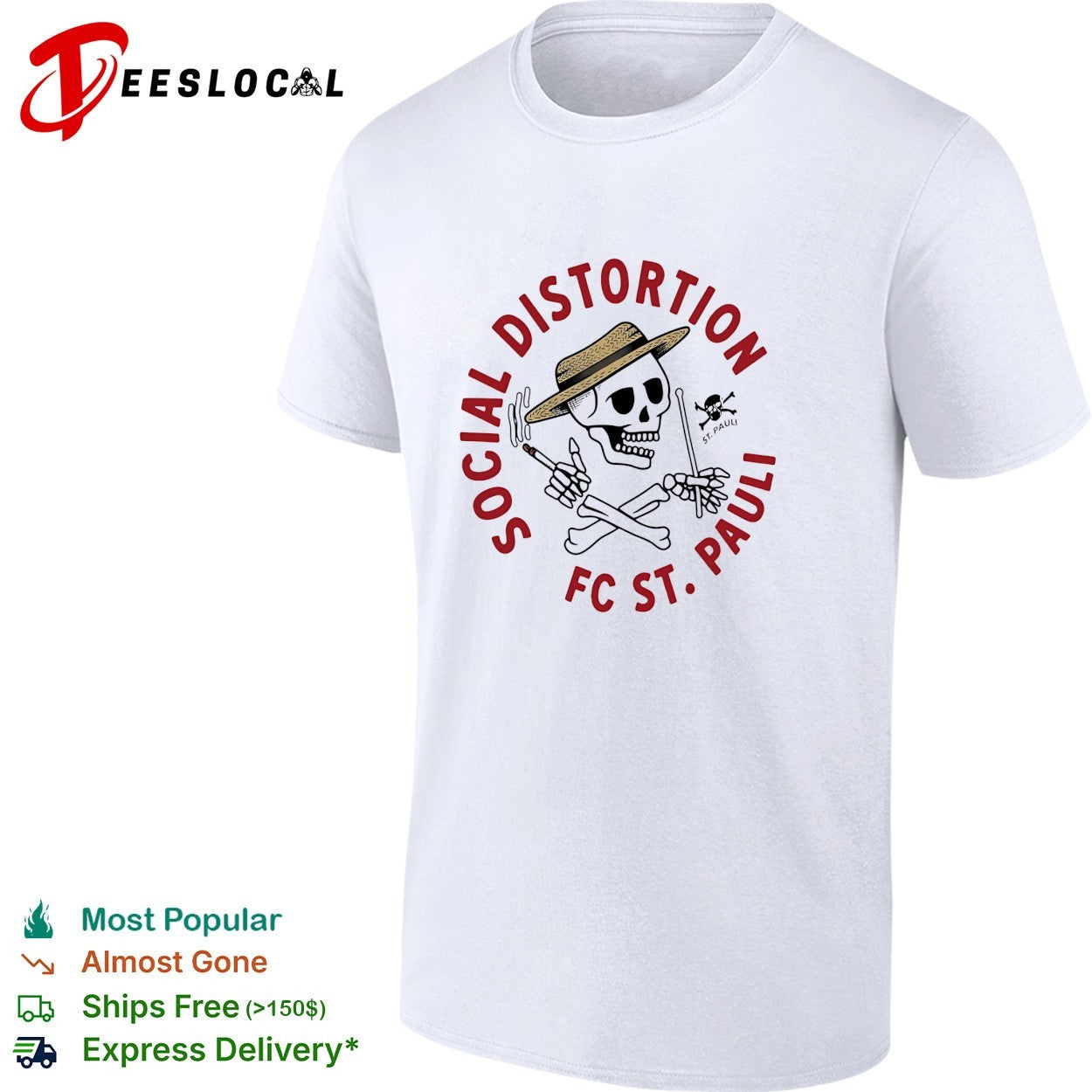 Social Distortion FC St Pauli skeleton shirt