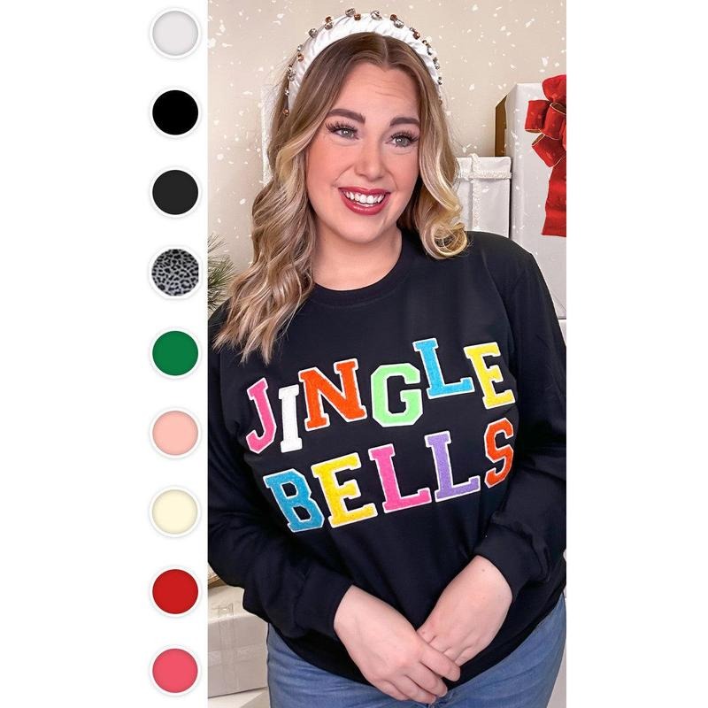 Soft Chenille Jingle Bells Graphic Long Sleeve T-Shirt Hoodie, Sweatshirt | WearSparks.com
