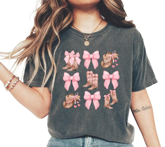 Soft Girl Aesthetic Shirt, Coquette Pink Bow And Boots Gift, Cute Girly Cowgirl Tee, Country Western Concert Tshirt, Unisex T-Shirt, Gifts For Friends Bff, Gifts For Birthday Mothers Day Christmas Top Womenswear