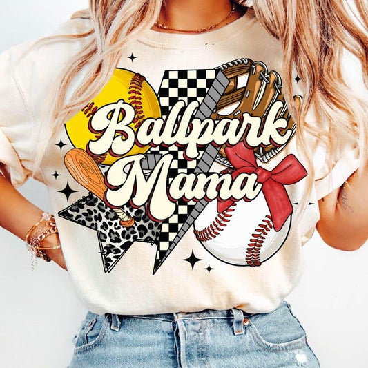 Softball Baseball Mama Tshirt, Ballpark Mama Retro Shirt, Game Day Vibes, Coquette Bow Sports Tee, Checkered Baseball Mama Top Womenswear