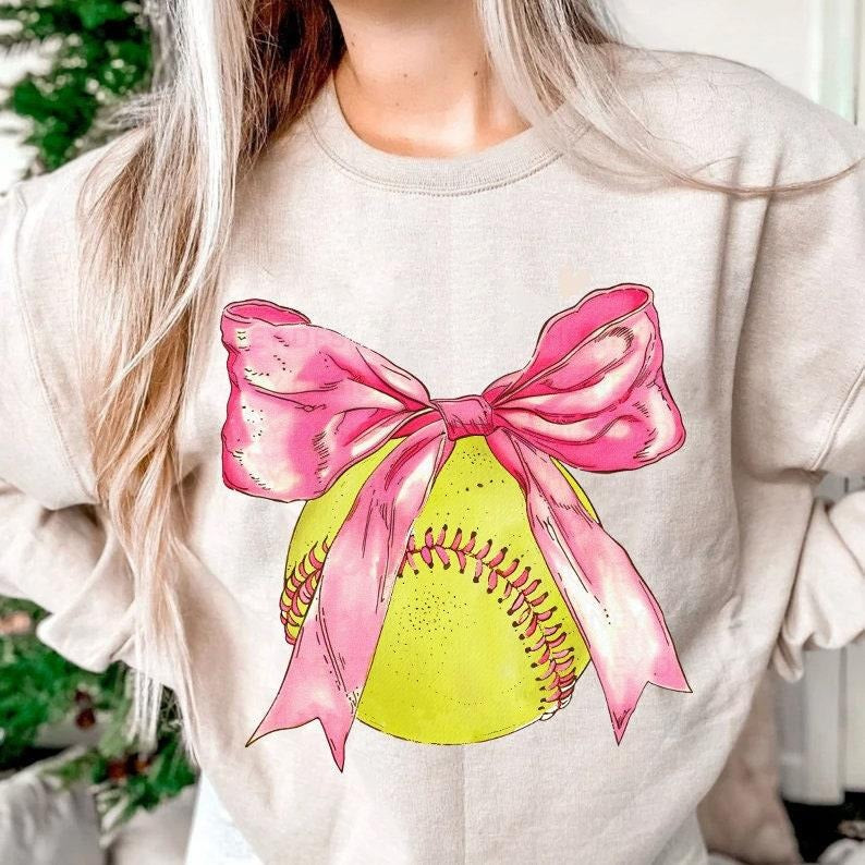Softball Coquette Bow Sweater, Soft Girl Era Sweater, Baseball Sweater, Coquette Softball Shirt, Social Club, Softball Mom , Unisex Sweatshirt, Long Sleeve Crewneck Shirt, Gifts For Birthday Mothers Day